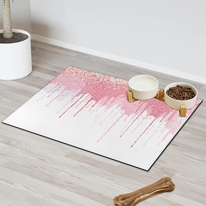 Ice Cream Dog Food Mat for Floors Absorbent Dog Bowl Mat for Food and Water Dispenser Quick Dry Cat Food Placemat Pet Supplies 16" x 24", White Pink Cream