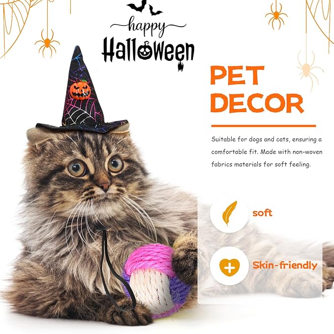2pcs Halloween Pet Hat Adjustable Cosplay Costume Hat for Dogs Puppies with Black Pumpkin for Halloween Pet Supplies Random Color