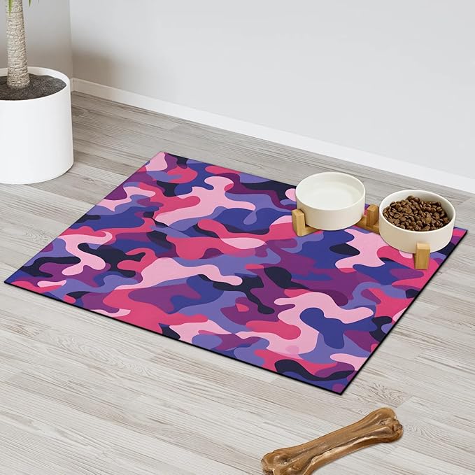 Camouflage Dog Food Mat for Floors Absorbent Dog Bowl Mat for Food and Water Dispenser Quick Dry Cat Food Placemat Pet Supplies 17" x 30", Camo