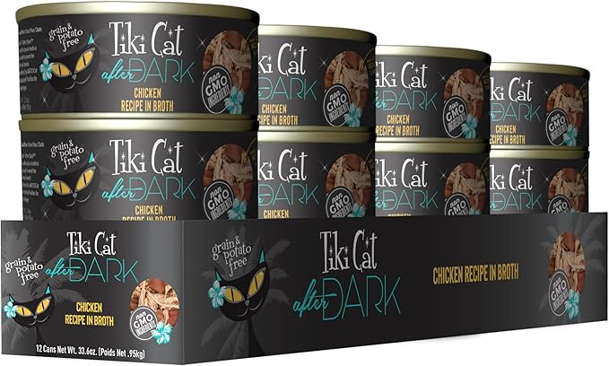 Tiki Cat After Dark, Chicken, High-Protein and 100% Non-GMO Ingredients, Wet Cat Food for Adult Cats, 2.8 oz. Can (12 Count)