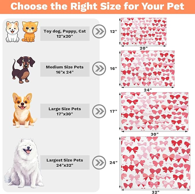 Bow Dog Food Mat for Floors Absorbent, Quick Dry Water Dispenser Mat for Food, Water, Pet Supplies 17" x 30", Cute Bowknot
