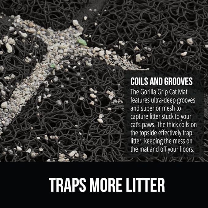 GORILLA GRIP Cat Litter Box Mat, 47x35, Water Resistant, US Designed Kitty Litter Trapping Mats, Easy to Clean, Scatter Control, Less Mess and Clean Floors, Kitten Supplies for Indoor Cats, Black