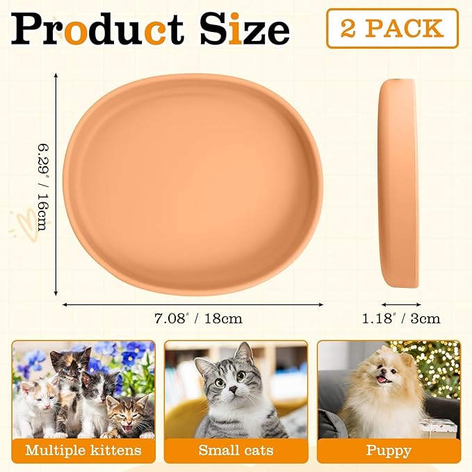 BNOSDM Silicone Dog Food Plate Shallow Dogs Bowl Flat Cat Dish 2 Pack Small Puppy Plates for Small Dog and Cats Whisker Fatigue Pet Feeding Bowls for Dry and Wet Food