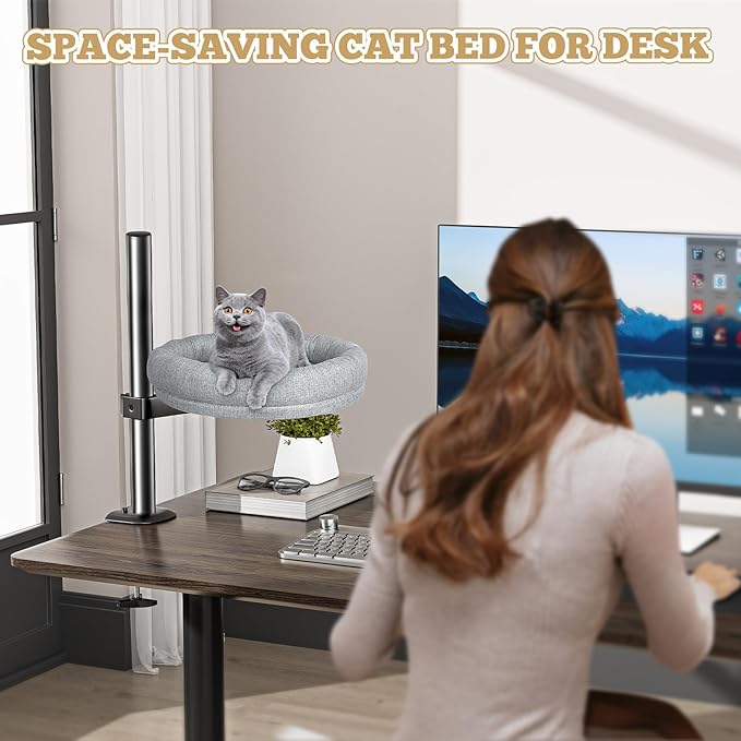 Cat Bed - with 360 Rotation & Adjustable Height - Soft & Comfortable - Indoor Cats Up to 40 lbs (Grey)