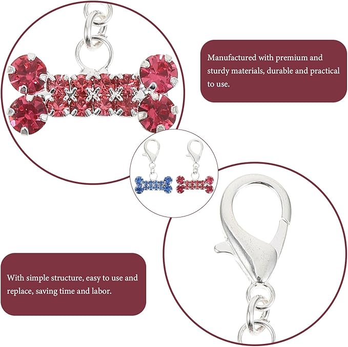 GALPADA 2pcs Rhinestone Bone Dog Collar Pendants Decorative Hanging Accessories for Pet Collars Pink and Blue Dog Cat Charm Ornaments for Pet Supplies