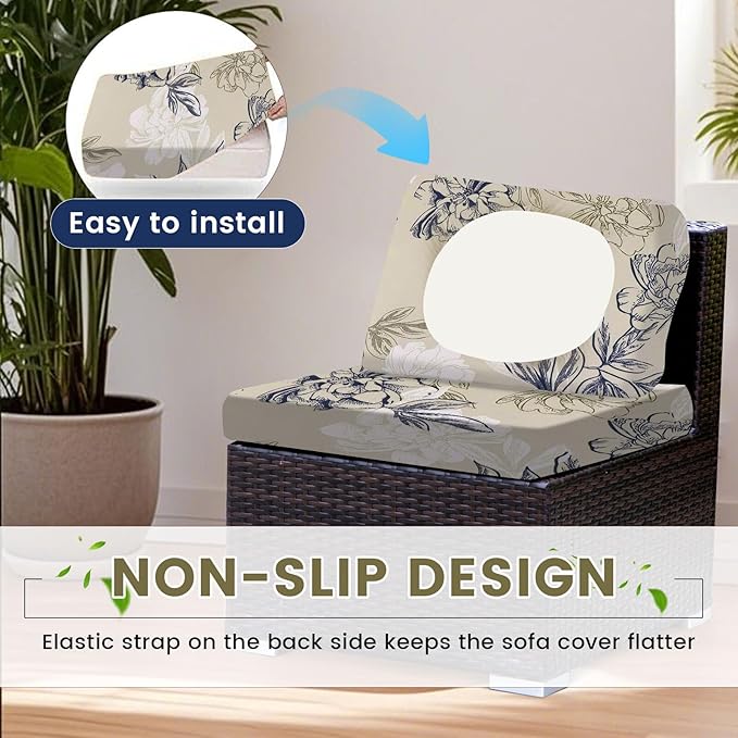 HANDONTIME 8Pcs Outdoor Cushion Covers Waterproof Vintage Patio Cushion Covers Stretch Outdoor Couch Cover Replacement Patio Furniture Cover for Pets Sofa Cover Washable (Khaki Floral,Cover Only)