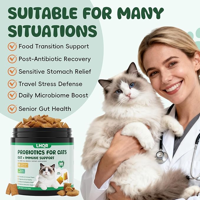 500 Probiotics for Cat - Digestive Enzymes & Prebiotics for Gut Health, Probiotic Tasty Chews Diarrhea Relief & Gas Treatment, Pumpkin Formula for Sensitive Stomachs & Itchy Skin Support, Chicken