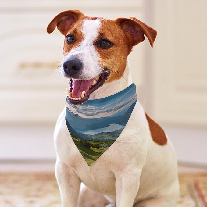 Dog Bandana Spring Pet Scarf Adjustable Triangle Switzerland Alps Printing Dog Bib Washable Polyester Puppy Bandana for Small Medium Large Dogs Cat Birthday Party Supplies