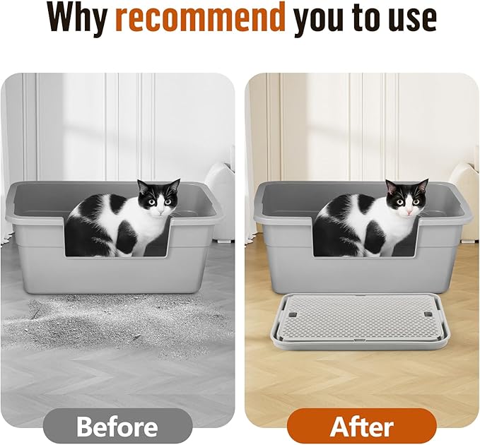 Large Cat Litter Box Step Mat, 16.5"x11.2" Cat Ramp Stairs, Cat Litter Catcher for Self-Cleaning Litter Box, Cats Pedal Step Stool Ideal for Kitten & Older Cats (Light Grey)