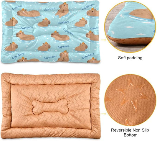 Dog Bed for Crate Washable Pet Sleep Pad, Capybaras Print Kennel Mat with Non-Slip Bottom, Soft Fluffy Supplies Pet for Dogs and Cats (36x24 inch)