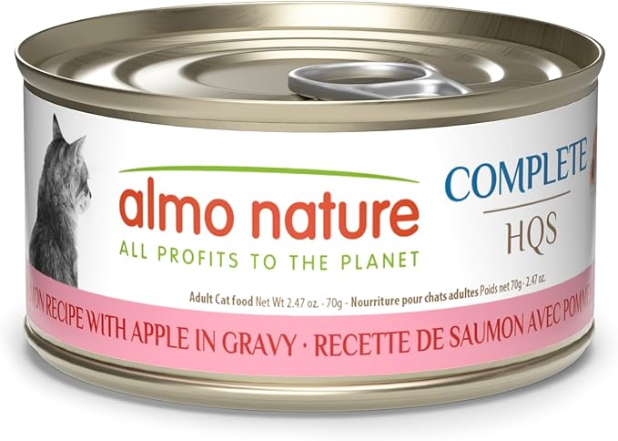 almo nature HQS Complete CAT Wet Cat Food Salmon Recipe with Apple in Gravy - Grain-Free Cat Food Canned, 2.47 oz (Pack of 12)