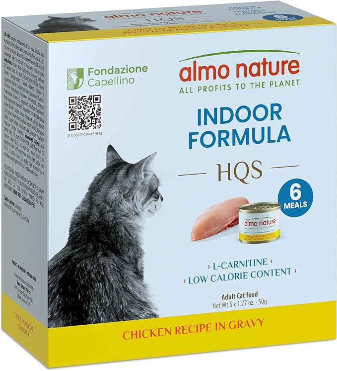 almo nature HQS Supportive Indoor Shredded HQS Chicken Formula in Gravy Wet Cat Food, 1.77-oz can, case of 6