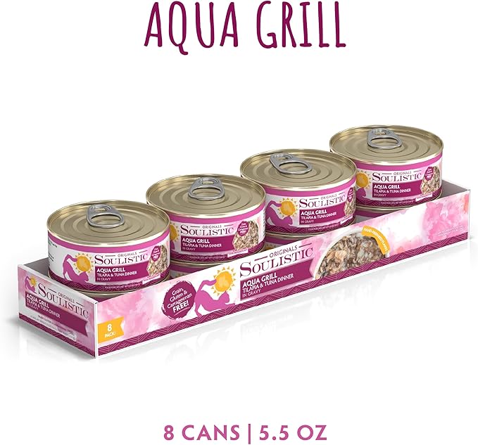 Soulistic Originals, Aqua Grill Tilapia and Tuna Dinner in Gravy, 5.5oz Can, Pack of 8