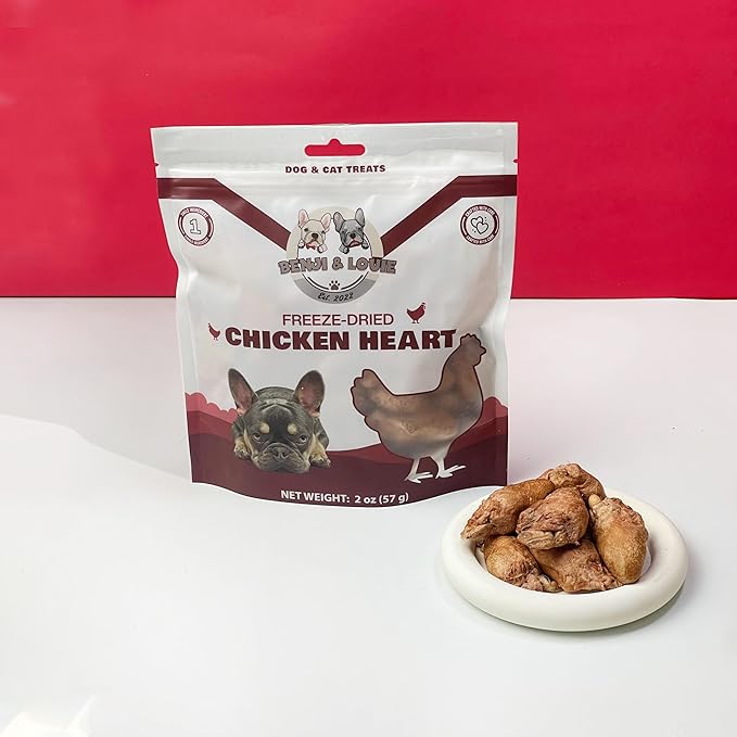 Benji & Louie Freeze Dried Chicken Heart - Natural Healthy Dog and Cat Treats, Single Ingredient, 2 oz