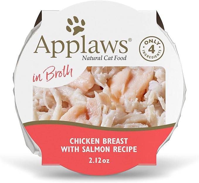 Applaws Wet Cat Food, 18 Count, Limited Ingredient Cat Food Pots, Chicken with Salmon in Broth, 2.12oz Pots