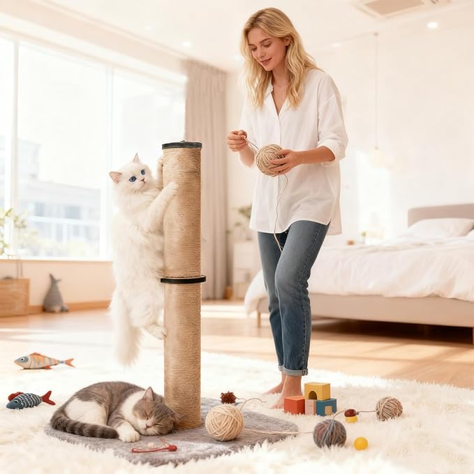 33" Tall Cat Scratching Posts for Indoor Cats, Cat Scratch Post with Nature Sisal, Large Cat Scratcher with Plush Pad, Cute Vertical Cat Post Claw Scratcher Post Tree Covered for Cats at All Ages