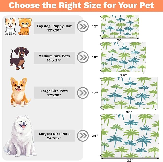 Palm Tree Dog Food Mat for Floors Absorbent, Quick Dry Water Dispenser Mat for Food, Water, Pet Supplies 16" x 24", Coconut Tree Plants