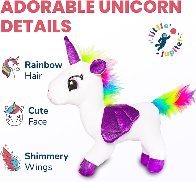 Little Jupiter Plush Pet Set w/Purse - Unicorn Stuffed Animals for Girls - Plush Gift for Age 4-5 - 6-7 yrs (White Unicorn)