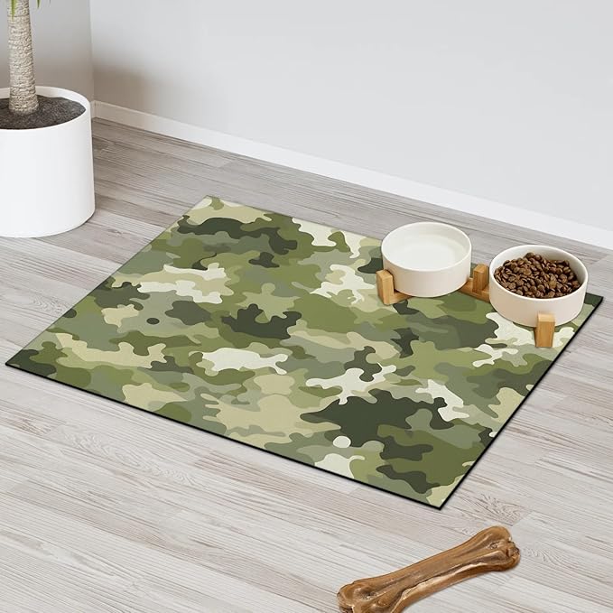 Camo Dog Food Mat for Floors Absorbent Dog Bowl Mat for Food and Water Dispenser Quick Dry Cat Food Placemat Pet Supplies 24" x 32", Camouflage