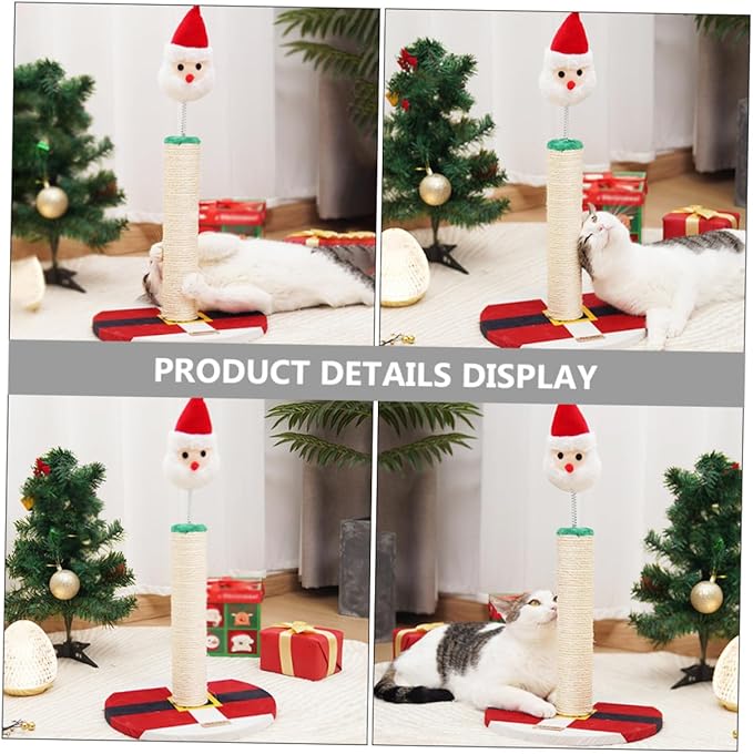 Luxshiny Christmas Santa Cat Scratching Post for Indoor Cats Integrated Sisal Floor Scratching Pole Wear-Resistant Kitten Claw