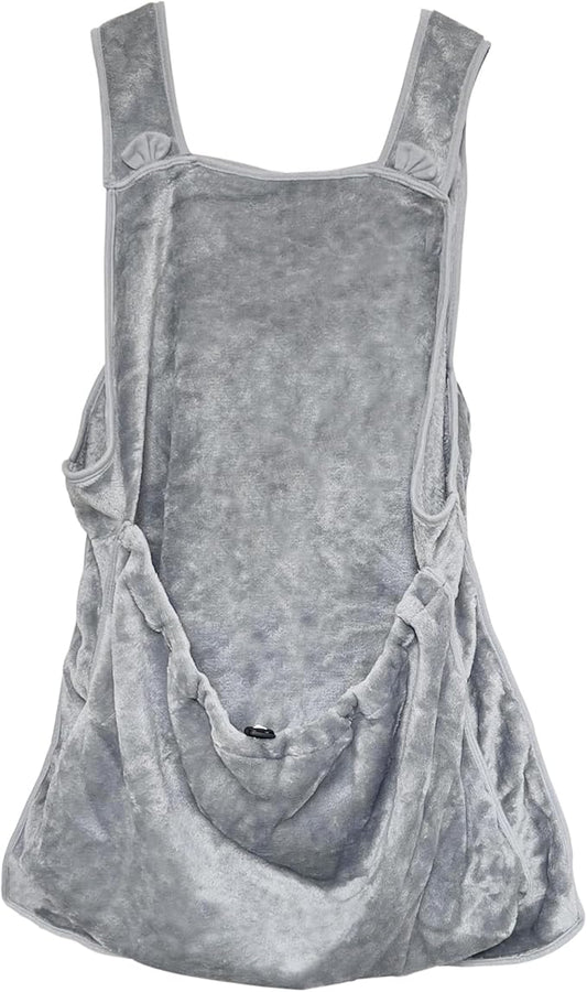 Pet Plush Carrier Apron with Adjustable Sleeping Bag Hands Free Sling Holder Cat Carrying Bonding Pouch for Small Dogs and Cats (Dark Gray)