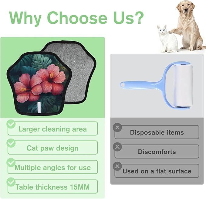 Flowers Leaves Tropical Electrostatic Pet Hair Removal Glove for Cats & Dogs - Reusable Grooming Mitt for Couch, Carpet, Car Seat & Laundry - Large 9x9 Inch