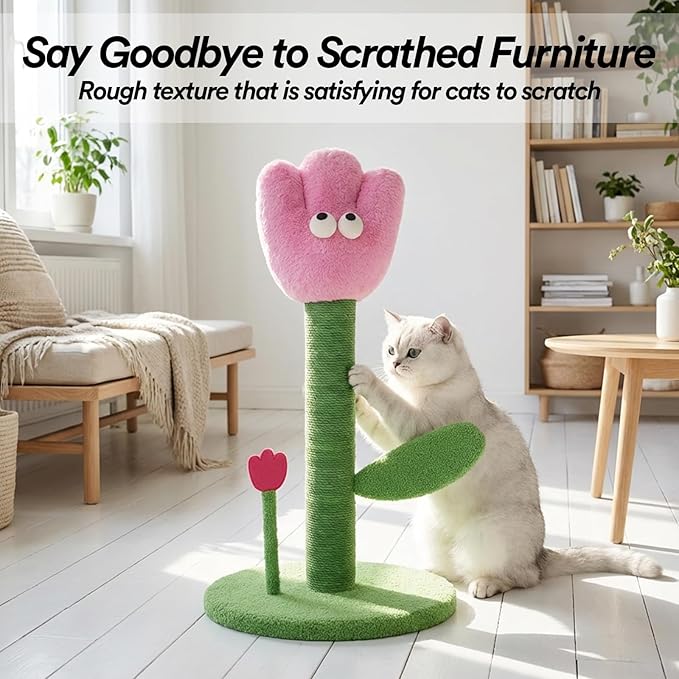 ZEZE Tulip Cat Scratching Post – Flower-Themed Cat Tree for Kittens & Adult Cats, Durable Sisal Rope Tower, Decorative Pet Furniture, Cute Home Design, Furniture Protection