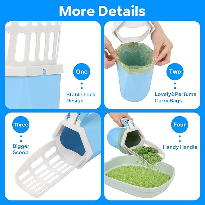 MYPIN Upgraded Cat Litter Scooper with Holder, Upgraded Cat Litter Shovel with Bags and Waste Can, Cat Scooper with Extra 150 Count Litter Waste Bags, Portable Litter Shovel