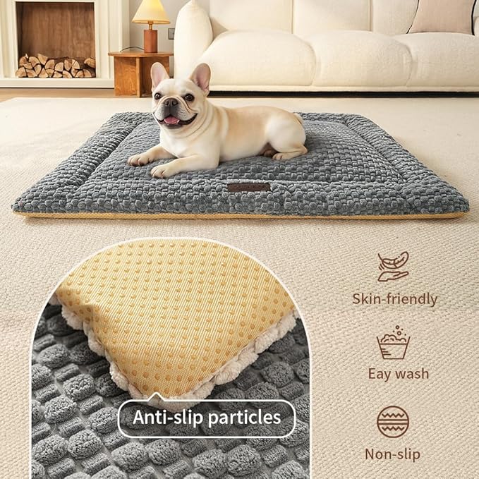 Plush Cat Kneading Bed Mat, Premium Plush Fabric Bed with Non-Slip Bottom, 3cm Thick All-Season Cushion for Cats Who Knead, Machine Washable Anti-Static Pet Bed, 27x20 Inch, Grey