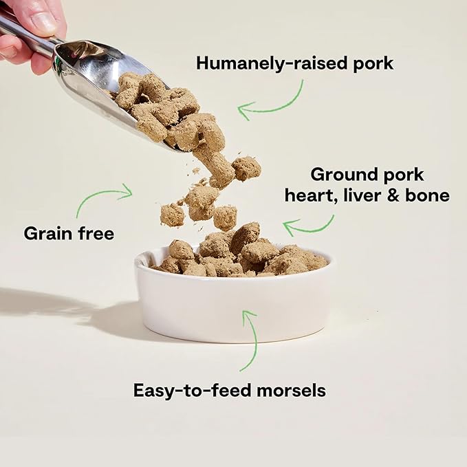 Open Farm, Freeze Dried Raw Dog Food, Morsels with 95% Meat, Organs & Bone, Organic Produce & Superfoods, Complete Meal or Freeze Dried Dog Food Topper, Pork Recipe, 13.5oz Bag