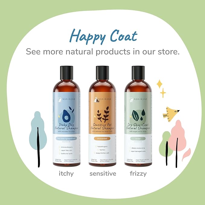 kin+kind Oatmeal Shampoo for Dogs & Cats – Natural Anti Itch Pet Shampoo for Sensitive Skin with Colloidal Oatmeal, Coconut Oil & Olive Oil – Moisturizing Oatmeal Bath for Dry, Itchy Skin – 12 fl oz