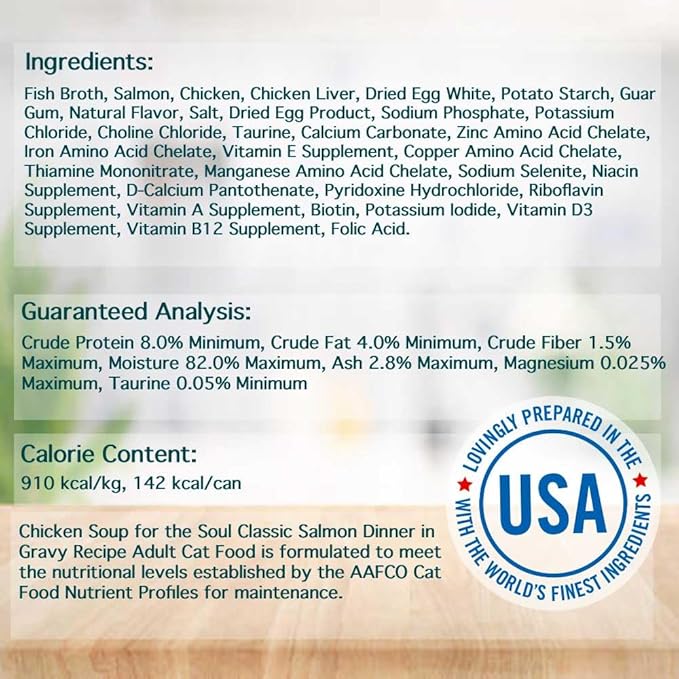 Chicken Soup for the Soul All Natural Premium Adult Wet Cat Food, Real Meat First Ingredient, No By-Products, Artificial Colors, Flavors or Preservatives, Salmon Shreds Dinner, 5.5oz (Pack of 24)