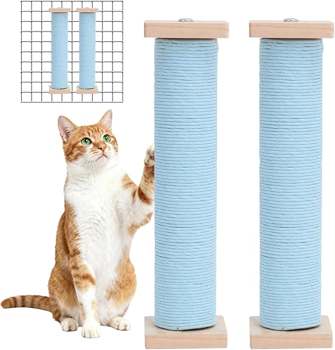 2 Pack Cat Scratching Post for Crate Cage, Wall Mounted Cat Scratcher Post with Self Groomer and Massager, Cat Cage Scratcher Pole to Scratch and Climbing 12.2x2.4in (Blue, 2 Scratching)