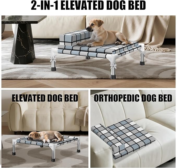 Elevated Raised Lifted Dog Bed Elevated Dogs Bed with Bolster & Cushion Mat Raised Pet Couch Bed with Pillow for Indoor Outdoor