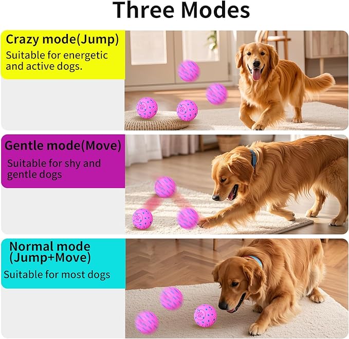 Smart Interactive Dog Toys, Activated Moving, Bouncing, Rotating Ball for Medium/Large Dogs, 2025 E-TPU Material, Motion-Activated Dog Gift to Keep Them Busy, IP54 Waterproof & USB Rechargeable, Pink