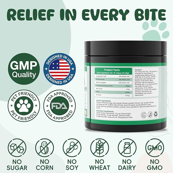 500 Probiotics for Cat - Digestive Enzymes & Prebiotics for Gut Health, Probiotic Tasty Chews Diarrhea Relief & Gas Treatment, Pumpkin Formula for Sensitive Stomachs & Itchy Skin Support, Chicken