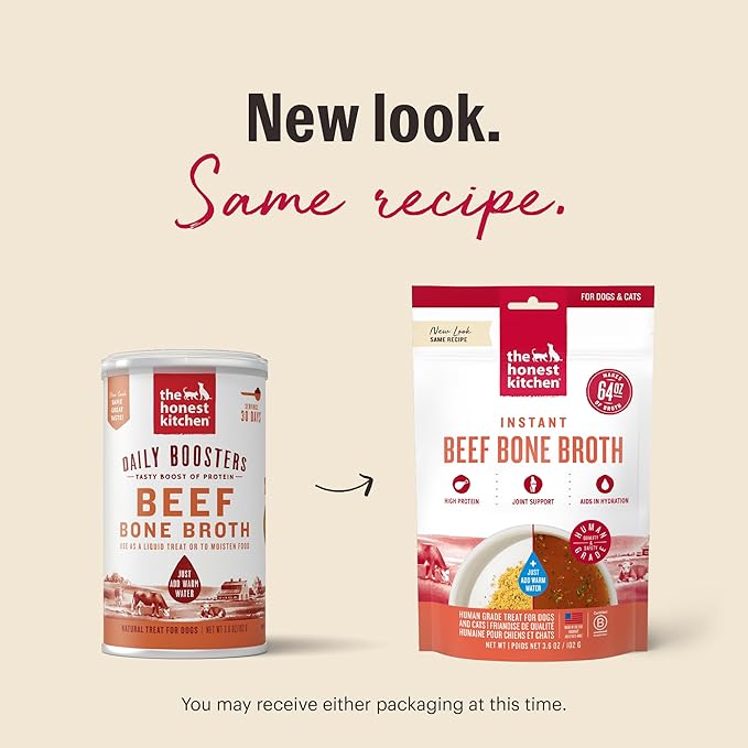 The Honest Kitchen Human Grade Daily Boosts Instant Beef Bone Broth with Turmeric for Dogs 3.6 Ounces