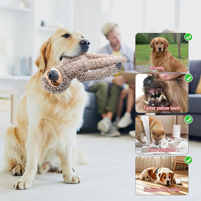 No Stuffing Dog Toys for Large Dogs, 5 Pack Squeaky Crinkle Interactive Dog Animals, Plush Teething Toys to Keep Them Busy, Cute Funny Dogs Gifts for Small Medium Large Breed