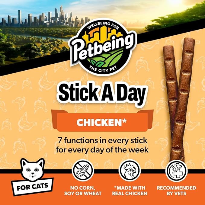 Stick a Day Cats | Specially Formulated 7-in-1 Functions Daily Real Meat Supplement for Cats | Cat Chew Stick & Pet Vitamins Supplements Combination (7-Pack x 4, Chicken)