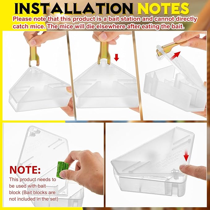 Qualirey Mice Station with Key Triangle Mouse Station Reusable Rodent Trap Box, Keeps Children and Pets Safe Indoor & Outdoor Suitable for Small Mice(Translucent,12 Pcs)
