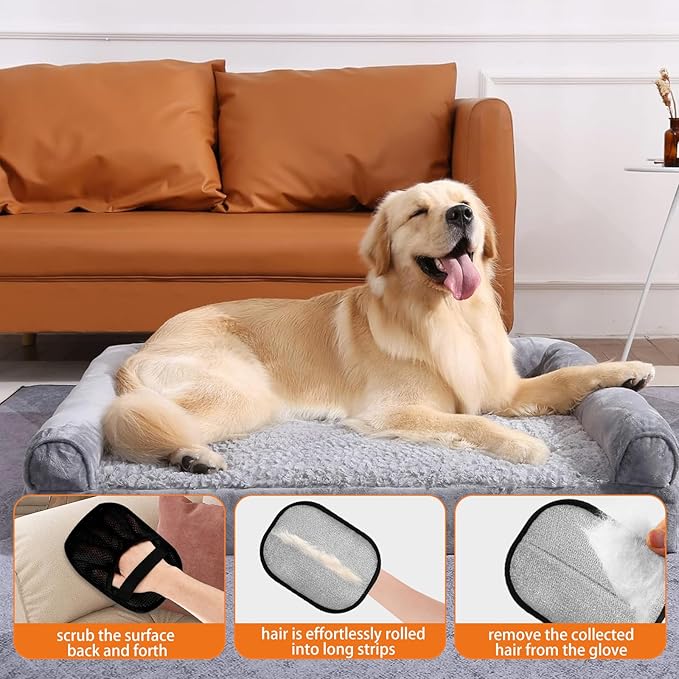 2-in-1 Flea Comb & Electrostatic Glove Set for Cats & Dogs | Removes Fleas, Tangles, Loose Hair & Dander | Bonus Pet Hair Remover for Furniture, Carpet & Bedding