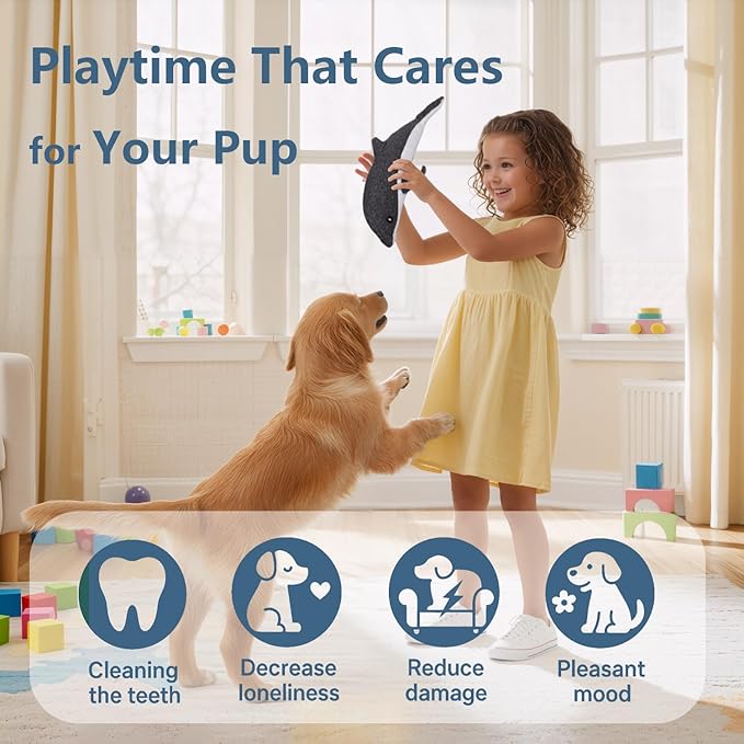 Indestructible Dog Toy for Aggressive Chewers, Durable UHMWPE Fabric Chew Toy with Squeaky, Plush Companion for Small Medium Large Dogs - Dolphin