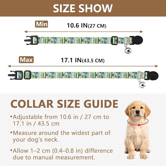 Dog Collar Fruits Stripes Blue Pattern Small Dog Collars Comfortable Puppy Collar Cat Pet Collar for Dogs Cats Pets Supplies 2 Pack