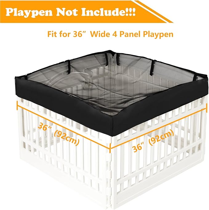 Dog Playpen Mesh Top Cover for 36" Inch Pet Playpen with 4 Panels, Dog Crate Cover Pet Tent Puppy Play Pen Cover, Ideal for Indoor/Outdoor Use. Note: Playpen Not Included (Pure Black)