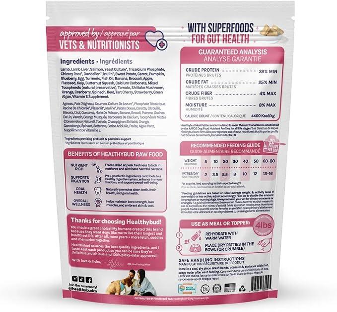 healthybud Raw Dog Food, Freeze Dried Dog Patties, Grain Free Dehydrated Real Meat, Dry Dog Treats & Toppers, Human Grade High Protein Puppy Food for All Breeds and Sizes, 14.1 oz (Salmon)
