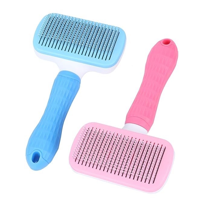 Gavigain Pet Hair Brush Steel Needle Comb Massage Particles Supply Pink Blue for Pet Grooming