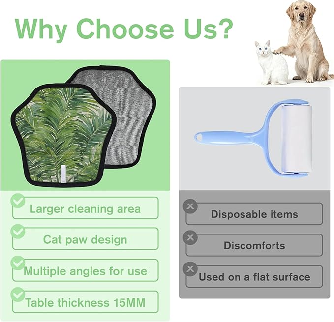 Palm Leaf Watercolor Electrostatic Pet Hair Removal Glove for Cats & Dogs - Reusable Grooming Mitt for Couch, Carpet, Car Seat & Laundry - Large 9x9 Inch