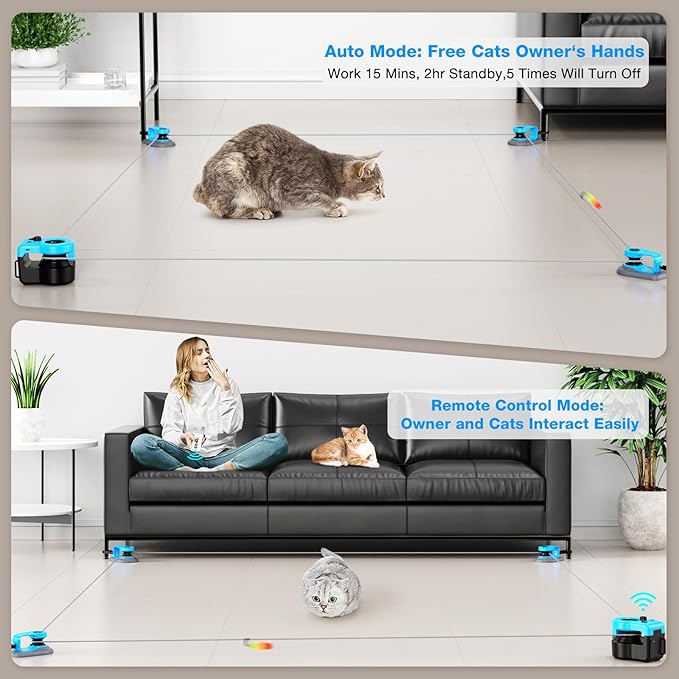 Pet Deluxe Interactive Cat Toy for Indoor Cats, Auto/Remote Control DIY Cat Mouse Hunting Treadmill Keep Bored Kitten Puppy Entertained to Chase, Feather Toy to Exercise-Sky Blue