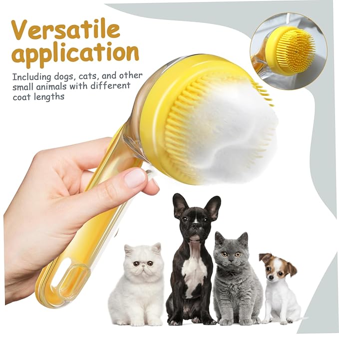POPETPOP Pet Bath Brush for Cats and Dogs Ergonomic Handle Grooming Tool with Soap Dispenser Soft Head for Gentle Cleaning of Animals Indoor Use Easy to