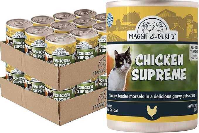 CountryMax Maggie and Duke’s Canned Cat Food – 14 oz – High-Protein, Grain-Free Wet Food for Adult Cats & Kittens (Case of 24 Cans, Chicken)
